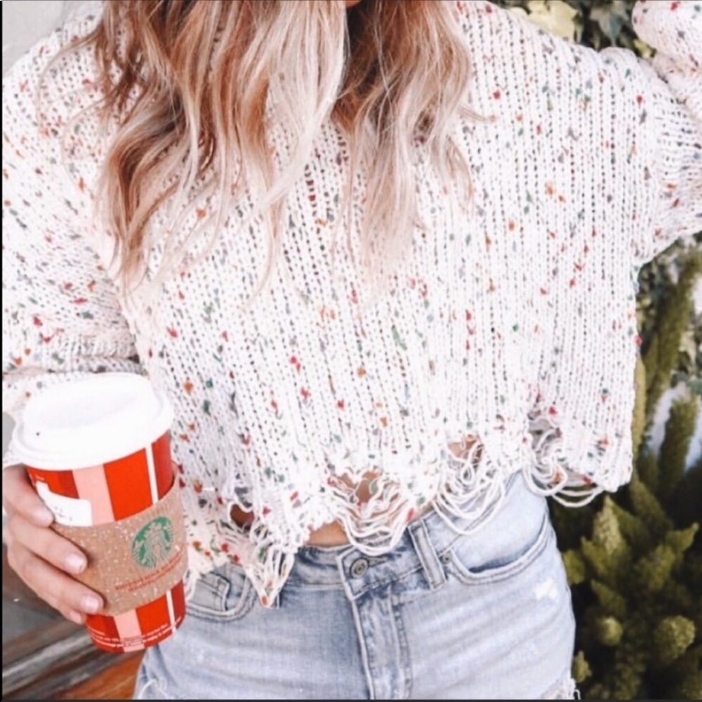 SOLD VICI 🍁Rainbow Confetti Distressed Sweater - Picture 2 of 2